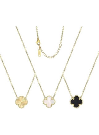 (3Pcs) 18K Gold Color Plated Clover Pendant Necklace Set for Women Fashion Four Leaf Clover Necklace Lucky Simple Jewelry Gifts for Women - (Black - White - Gold)